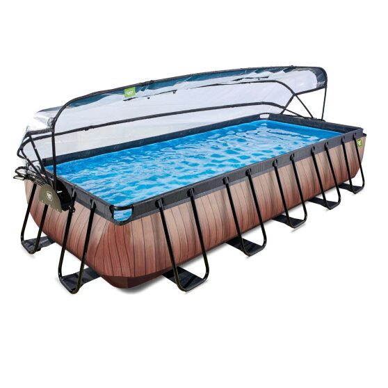 EXIT Wood pool 18ft x 8ft x 39in with sand filter pump and dome - brown