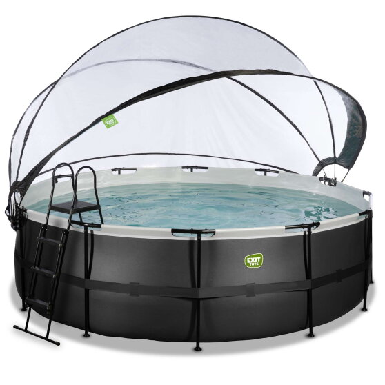 EXIT Black Leather pool 15ft x 48in with sand filter pump and dome and accessory set - black