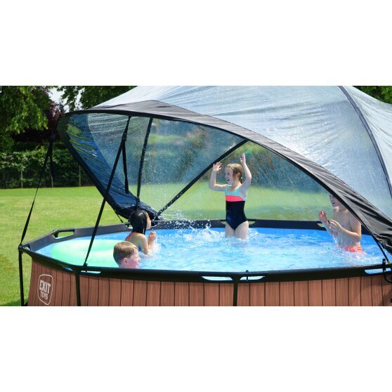 EXIT Black Wood pool ø360x76cm with filter pump and dome - black