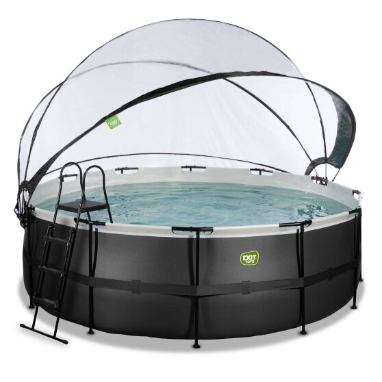 EXIT Black Leather Pool Ø14ft with Sand Filter Pump & Dome