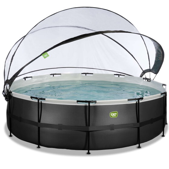 EXIT Black Leather pool 16ft x 48in with sand filter pump and dome and accessory set - black