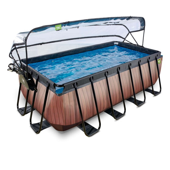 EXIT Wood pool 13ft x 6.6ft x 48in with sand filter pump and dome - brown