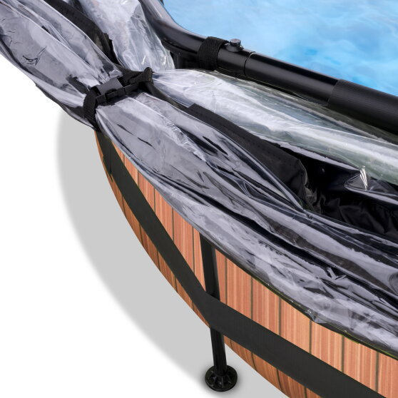 EXIT Wood pool ø244x76cm with filter pump and dome - brown