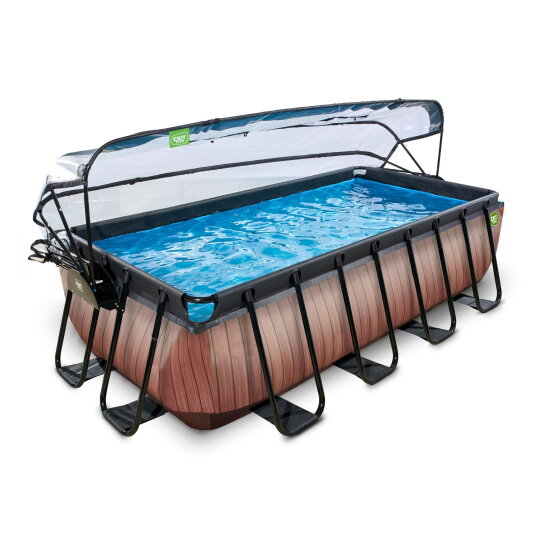 EXIT Wood pool 13ft x 6.6ft x 39in with sand filter pump and dome - brown