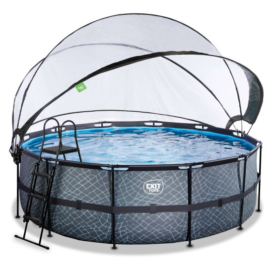 EXIT Stone pool 14ft x 48in with sand filter pump and dome - grey