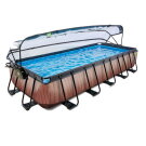 EXIT Wood pool 18ft x 8ft x 39in with sand filter pump and dome - brown