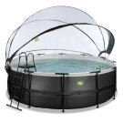 EXIT Black Leather Pool Ø14ft with Sand Filter Pump & Dome