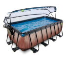 EXIT Wood pool 13ft x 6.6ft x 48in with sand filter pump and dome - brown