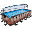 EXIT Wood pool 18ft x 8ft x 48in with sand filter pump and dome - brown